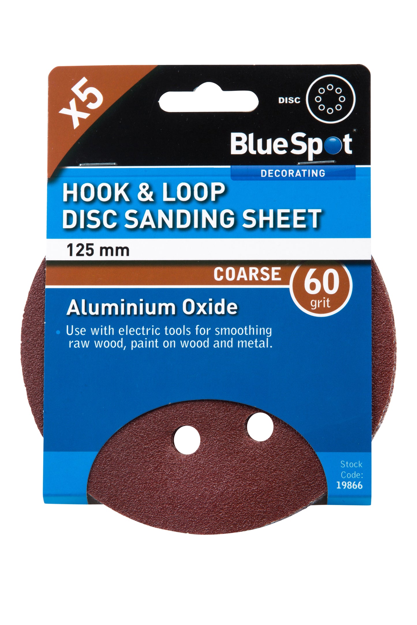 BlueSpot 125mm 5 Pack 60 Grit Sanding Disc 19866