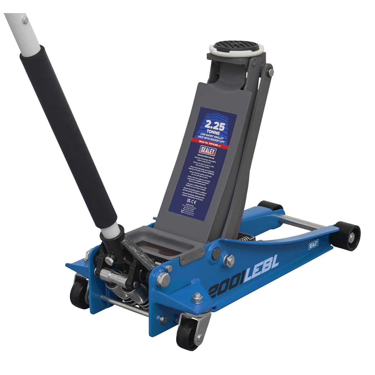 Sealey 2.25tonne Low Entry Trolley Jack with Rocket Lift- Blue 2001LEBL