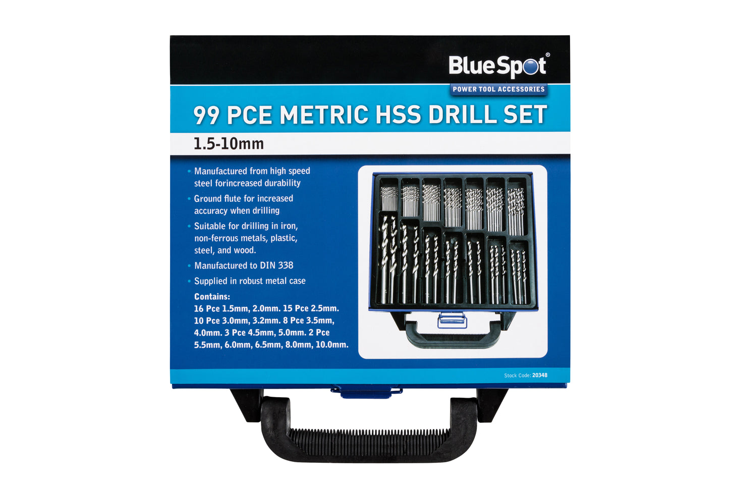 BlueSpot 99 PCE Metric HSS Drill Set (1.5-10mm) 20348