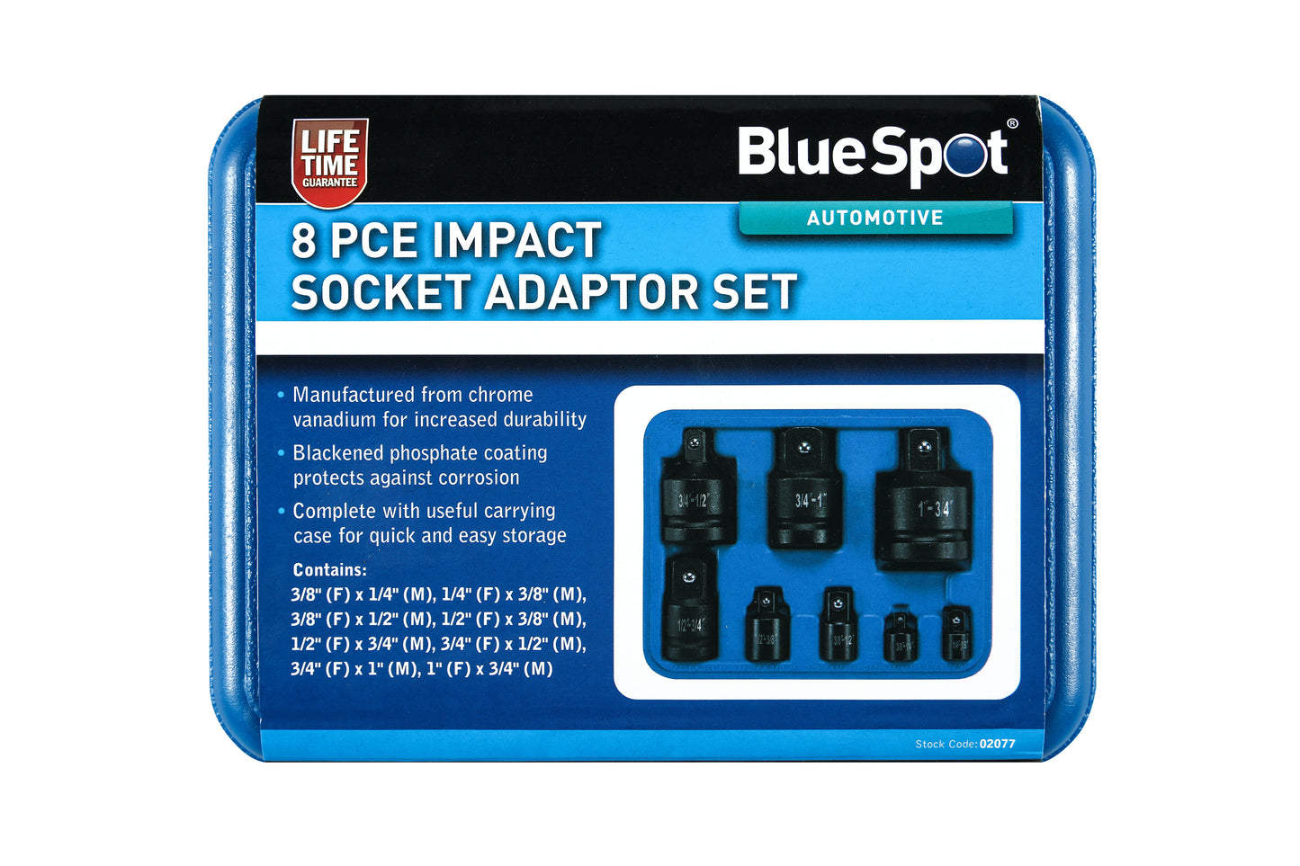 BlueSpot 8 PCE Impact Socket Adaptor Set (1/4"-1") 02077