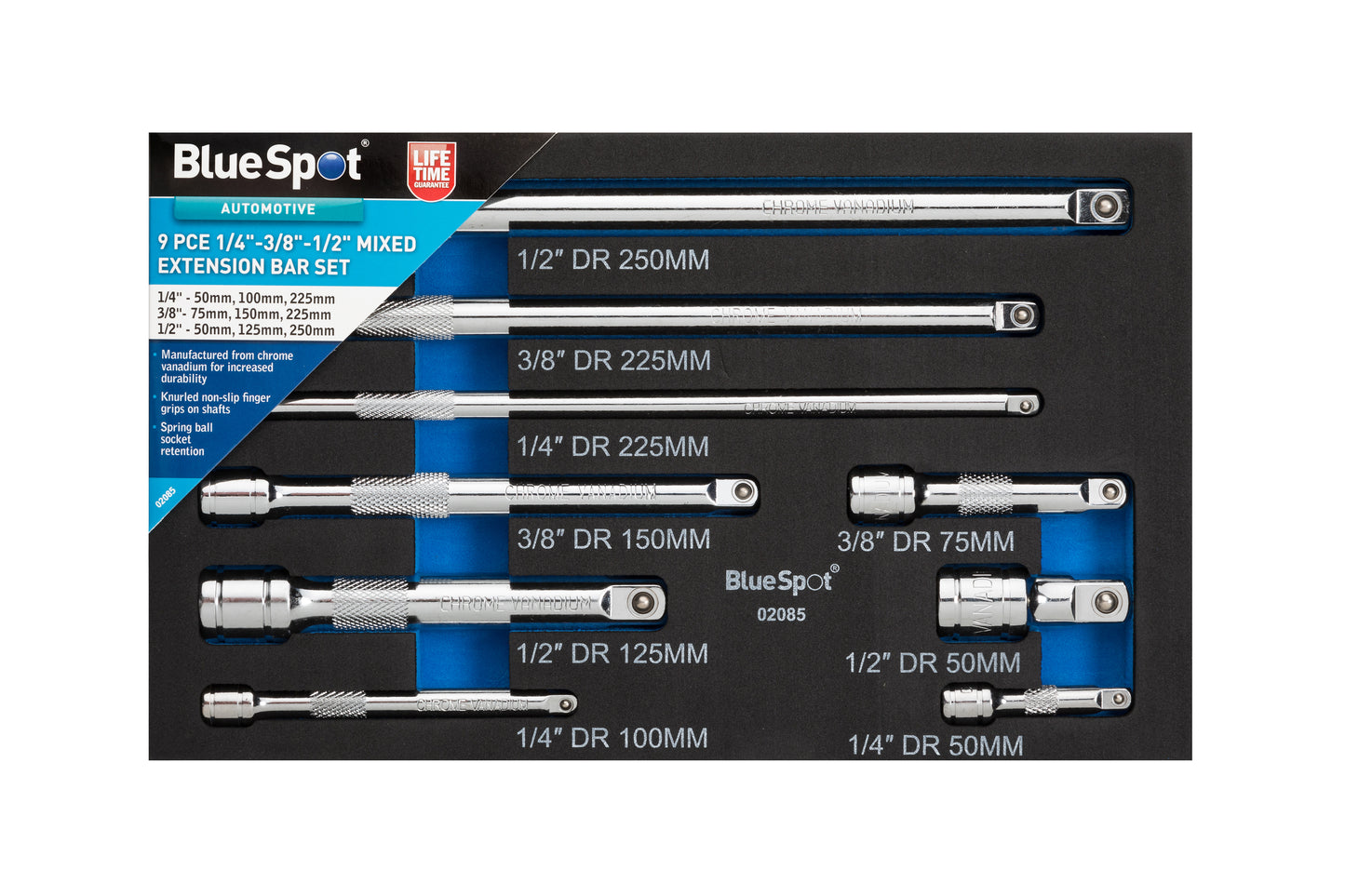 BlueSpot 9 PCE 1/4"-3/8"-1/2" Mixed Extension Bar Set 02085