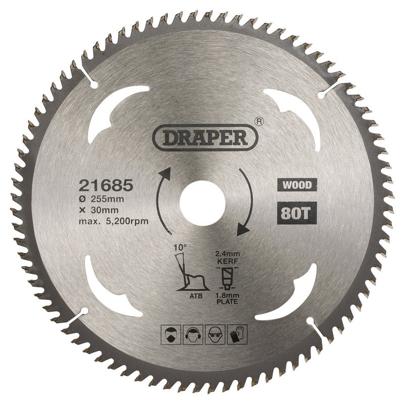 Draper TCT Circular Saw Blade for Wood, 255 x 30mm, 80T DRA-21685