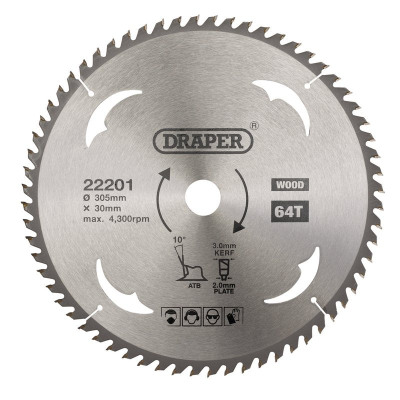 Draper TCT Circular Saw Blade for Wood, 305 x 30mm, 64T DRA-22201