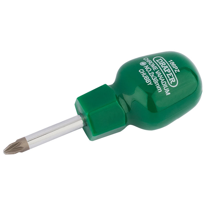Draper PZ Type Cabinet Pattern Chubby Screwdriver, No.2 x 38mm (Sold Loose) DRA-22357