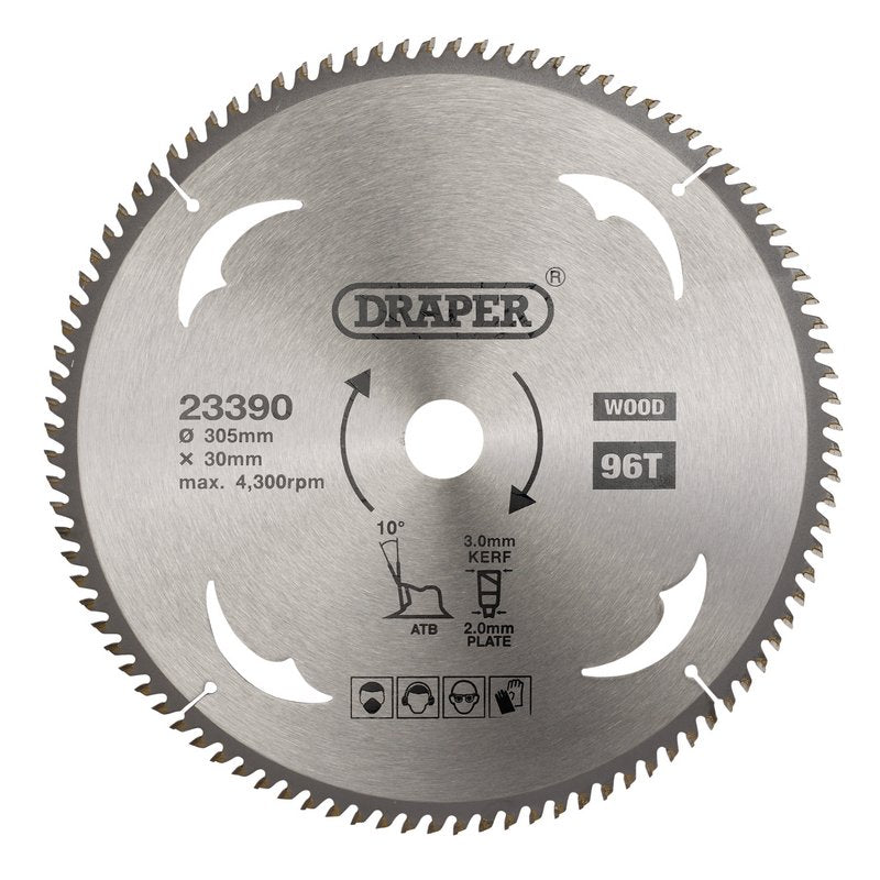 Draper TCT Circular Saw Blade for Wood, 305 x 30mm, 96T DRA-23390