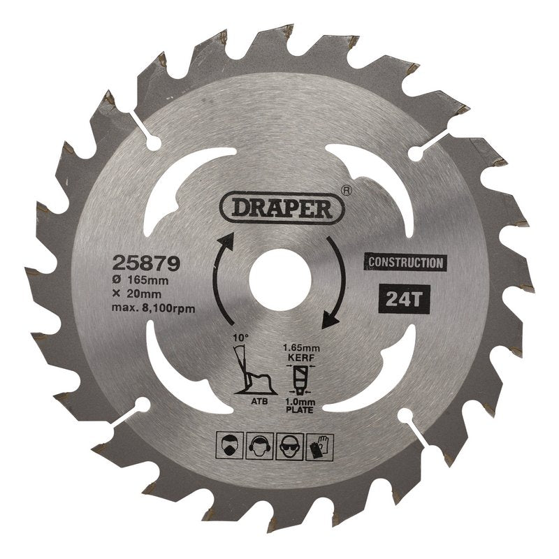 Draper TCT Cordless Construction Circular Saw Blade for Wood & Composites, 165 x 20mm, 24T DRA-25879