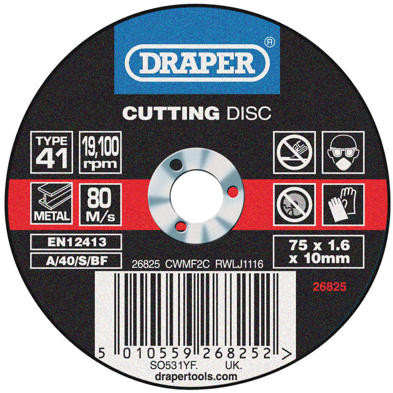 Draper Flat Metal Cutting Discs, 75 x 1.6 x 10mm DRA-26825