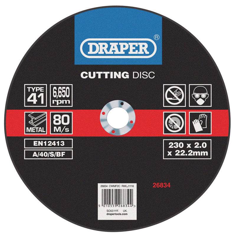 Draper Flat Metal Cutting Discs, 230 x 2 x 22.2mm DRA-26834