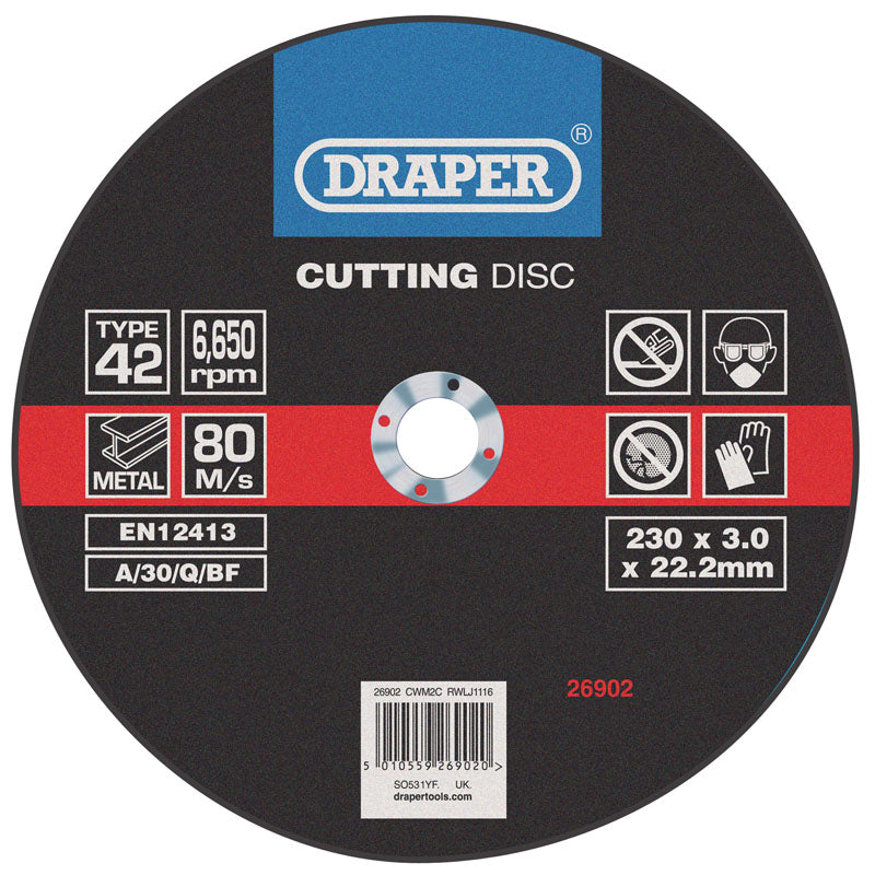 Draper Depressed Centre Metal Cutting Discs, 230 x 3.0 x 22.2mm DRA-26902
