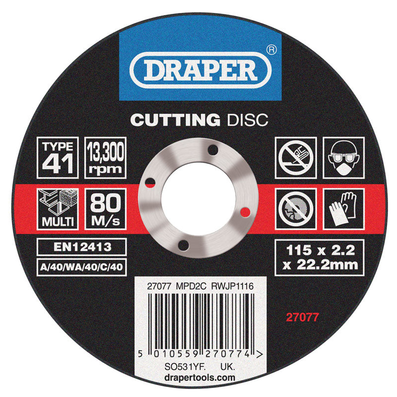 Draper Multi-Purpose Cutting Disc, 115 x 1.6 x 22.2mm DRA-27077