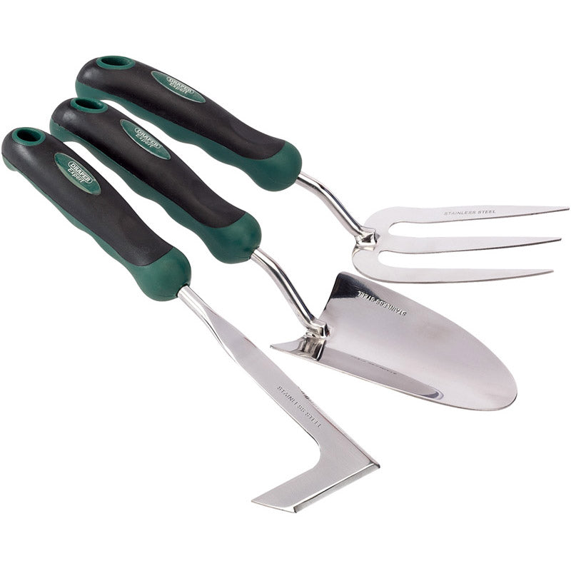 Draper Stainless Steel Heavy Duty Soft Grip Fork, Trowel and Weeder Set (3 Piece) DRA-27436