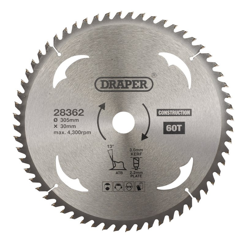 Draper TCT Construction Circular Saw Blade, 305 x 30mm, 60T DRA-28362