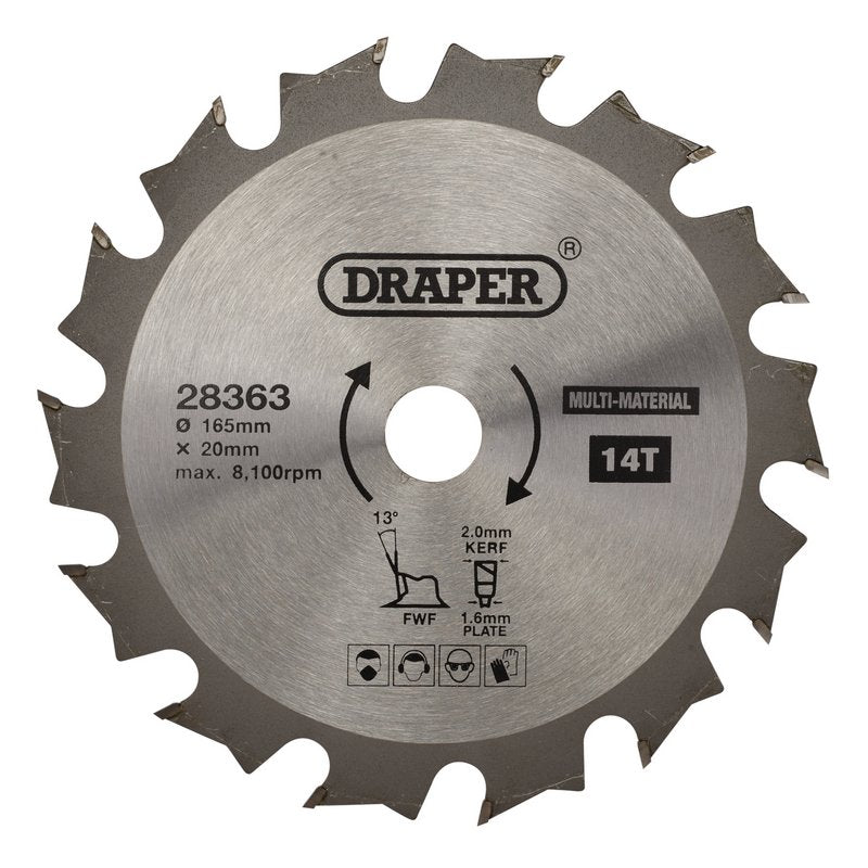 Draper TCT Multi-Purpose Circular Saw Blade, 165 x 20mm, 14T DRA-28363