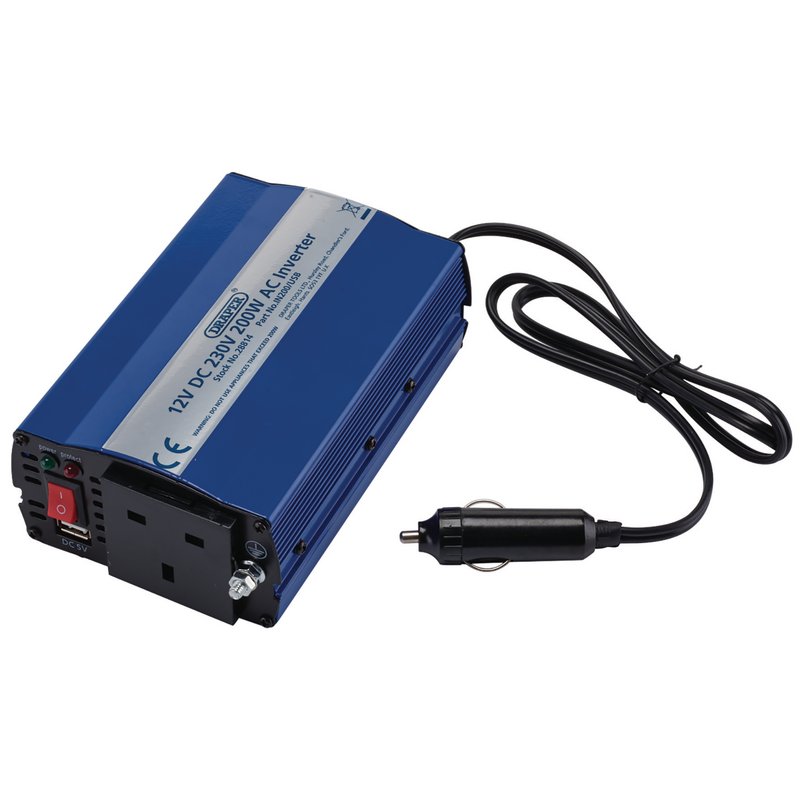 Draper 12V DC-AC Inverter, 200W DRA-28814