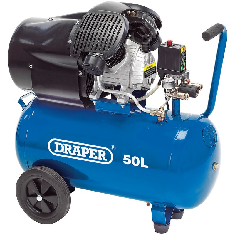 Draper Direct Drive V-Twin Oiled Air Compressor, 50L, 2.2kW DRA-29355