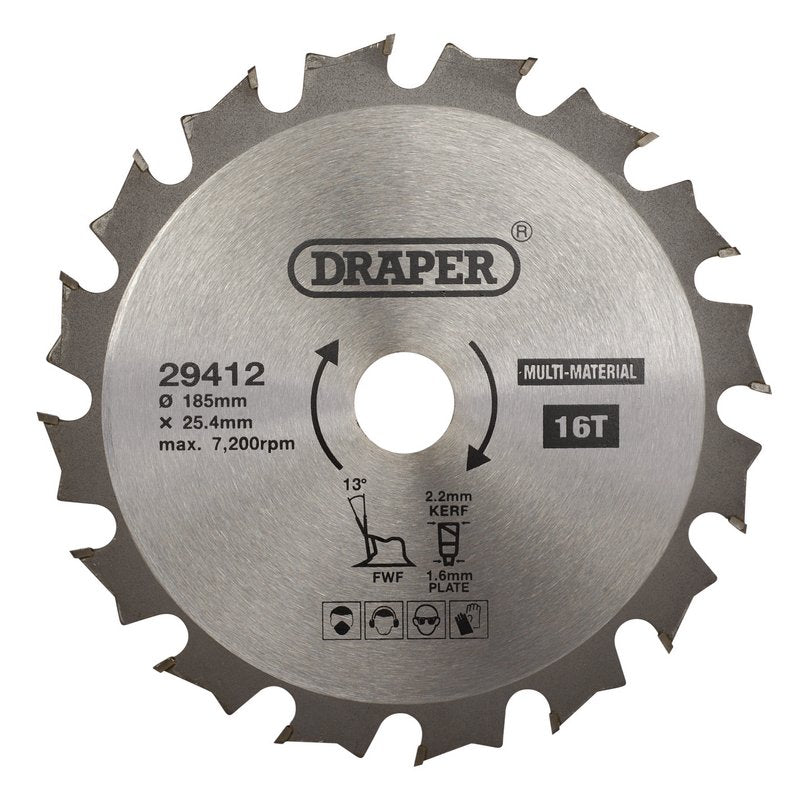 Draper TCT Multi-Purpose Circular Saw Blade, 185 x 25.4mm, 16T DRA-29412