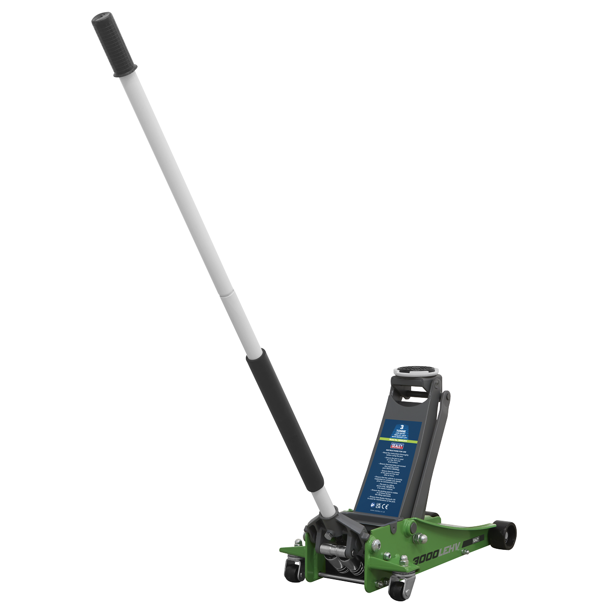 Sealey 3tonne Low Entry Trolley Jack with Rocket Lift - Hi-Vis Green 3000LEHV