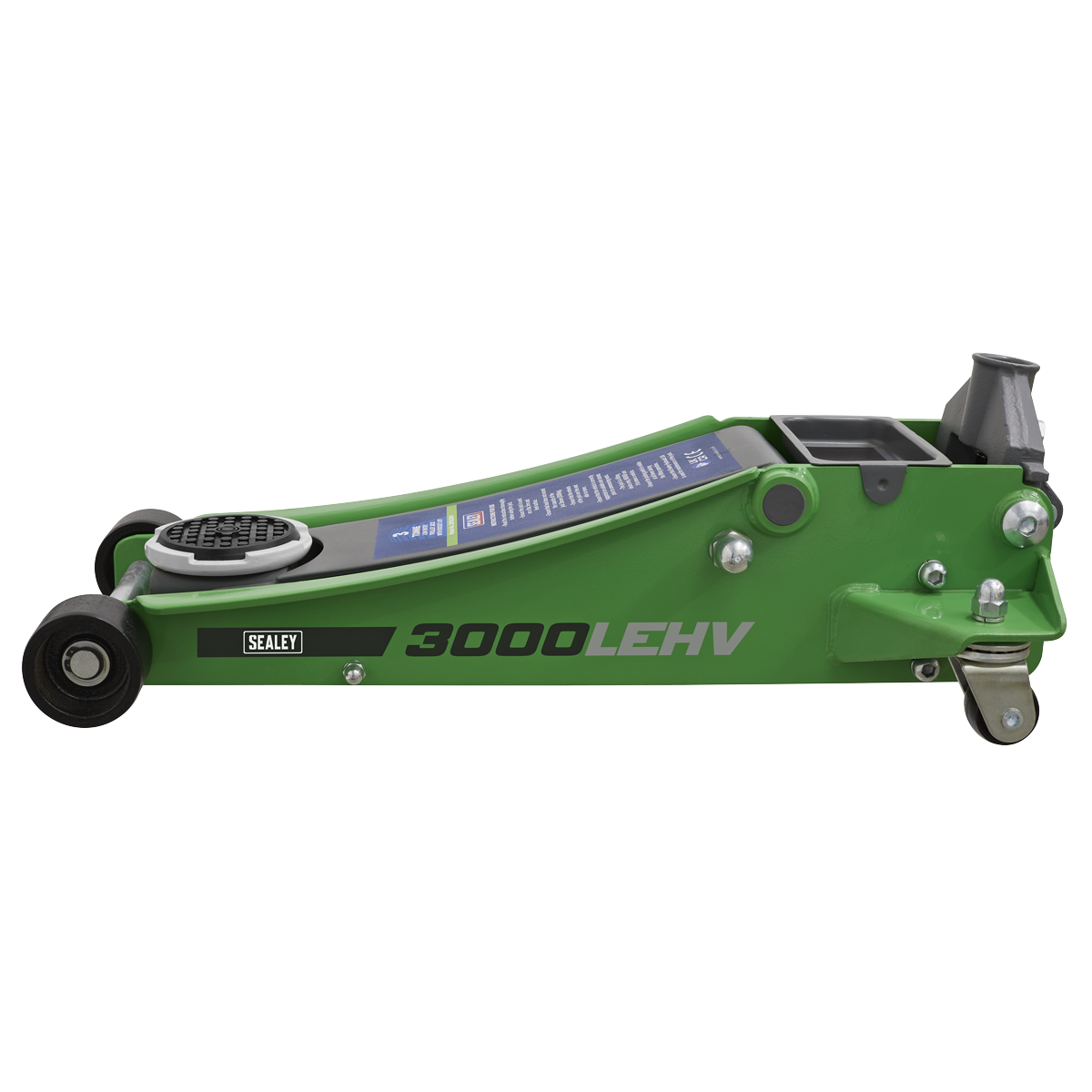 Sealey 3tonne Low Entry Trolley Jack with Rocket Lift - Hi-Vis Green 3000LEHV