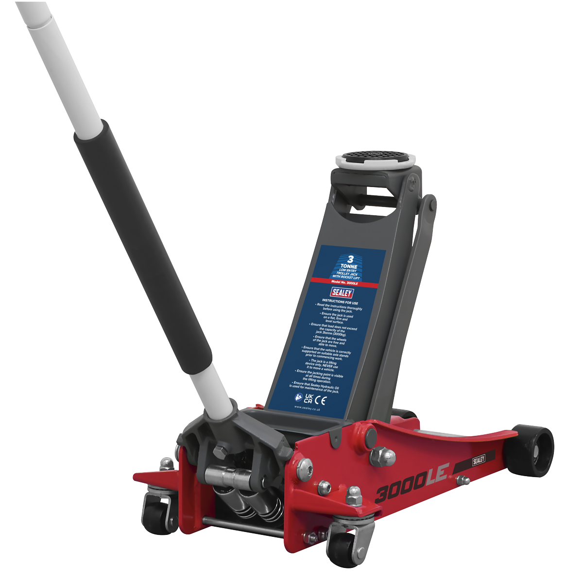 Sealey 3tonne Low Entry Trolley Jack with Rocket Lift - Red 3000LE