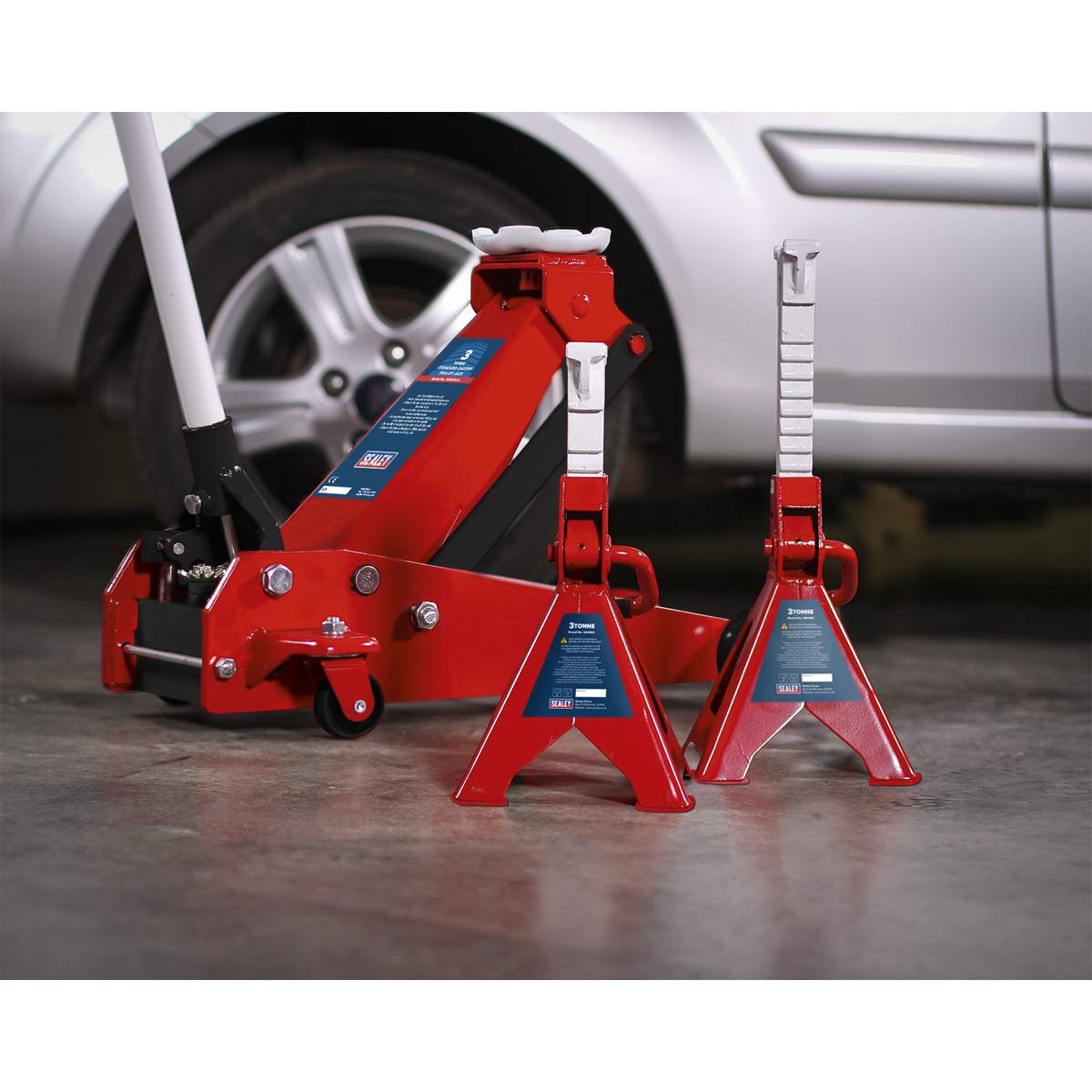 Sealey 3tonne Standard Chassis Trolley Jack with Axle Stands (Pair) 3010CX