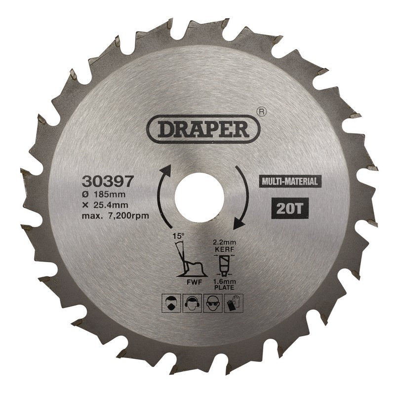 Draper TCT Multi-Purpose Circular Saw Blade, 185 x 25.4mm, 20T DRA-30397