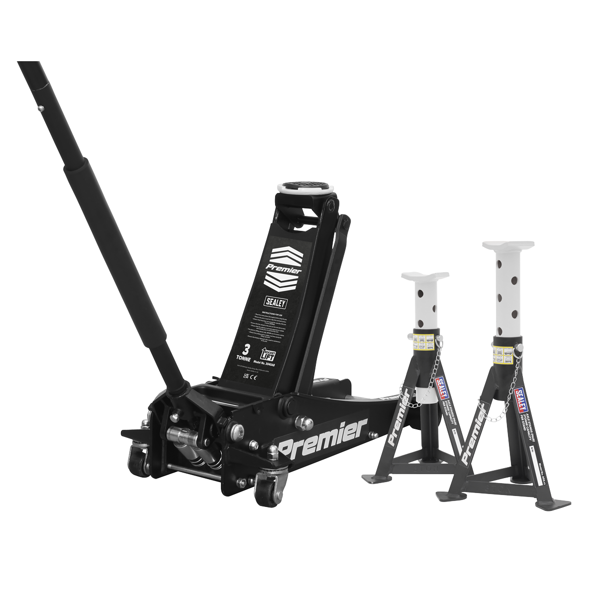 Sealey 3tonne Trolley Jack with Super Rocket Lift & Axle Stands (Pair) 3040ABCOMBO