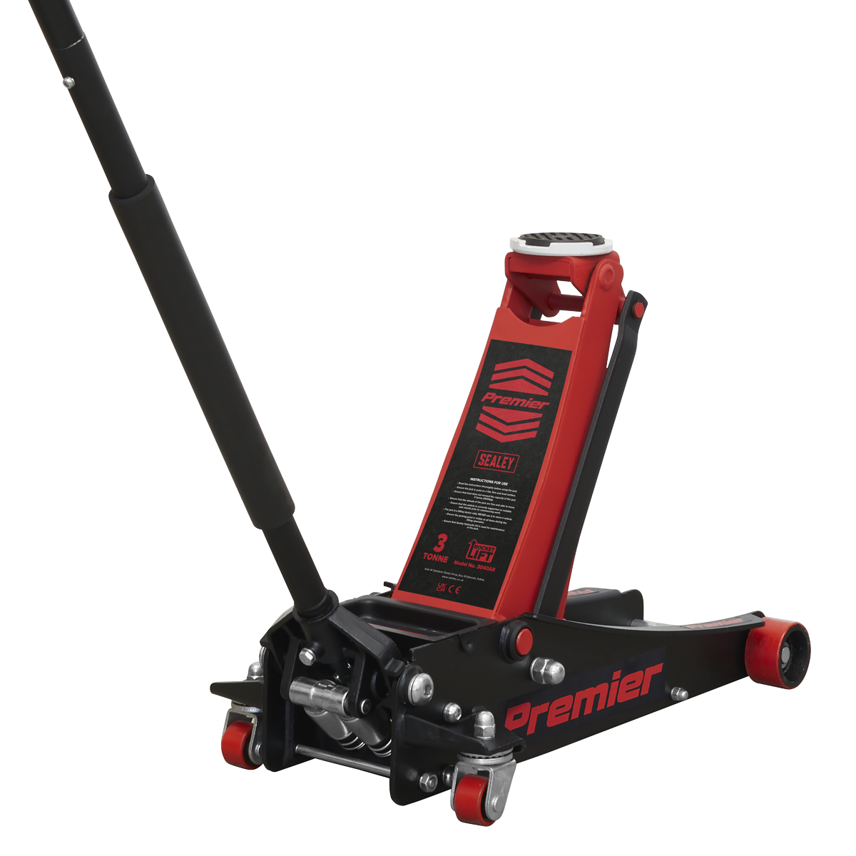 Sealey 3tonne Trolley Jack with Rocket Lift - Red 3040AR