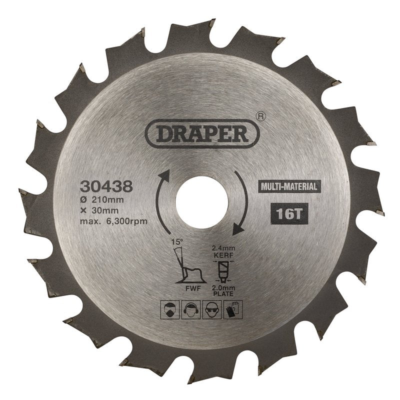 Draper TCT Multi-Purpose Circular Saw Blade, 210 x 30mm, 16T DRA-30438