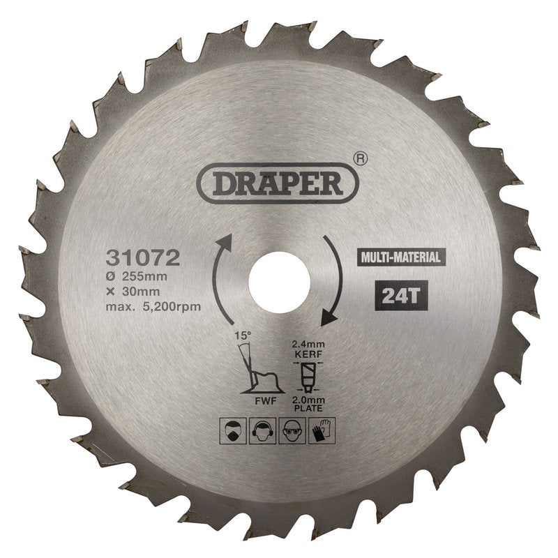 Draper TCT Multi-Purpose Circular Saw Blade, 255 x 30mm, 24T DRA-31072