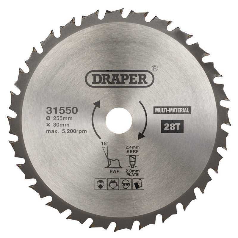 Draper TCT Multi-Purpose Circular Saw Blade, 255 x 30mm, 28T DRA-31550