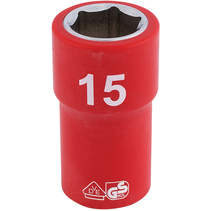 Draper Fully Insulated VDE Socket, 3/8" Sq. Dr., 15mm DRA-31698