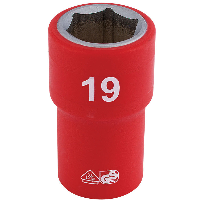 Draper Fully Insulated VDE Socket, 1/2" Sq. Dr., 19mm DRA-31880