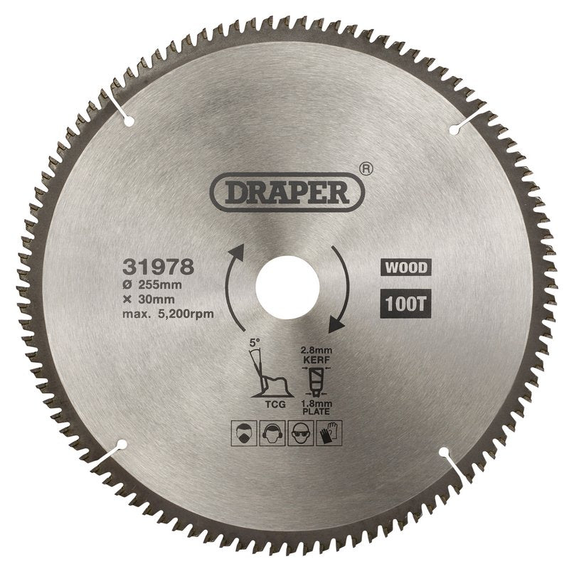 Draper TCT Triple Chip Grind Circular Saw Blade, 255 x 30mm, 100T DRA-31978
