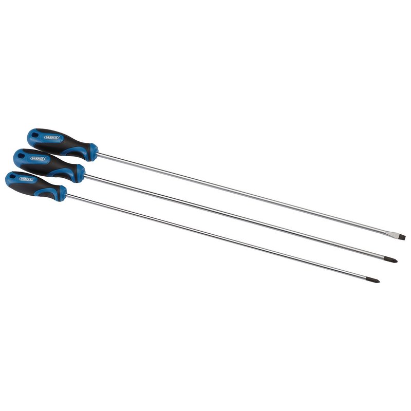 Draper Extra Long Reach Soft Grip Screwdriver Set, 450mm (3 Piece) DRA-32603