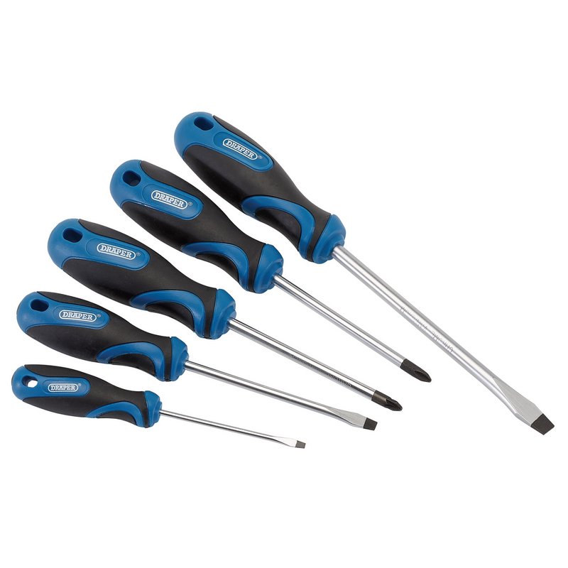 Draper Soft Grip Screwdriver Set, 3 x Plain Slot, 1 x Cross Slot, 1 x PZ TYPE (5 Piece) DRA-32610