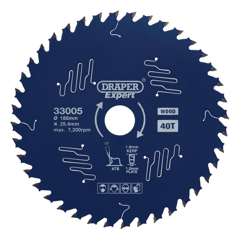 Draper Expert TCT Circular Saw Blade for Wood with PTFE Coating, 185 x 25.4mm, 40T DRA-33005