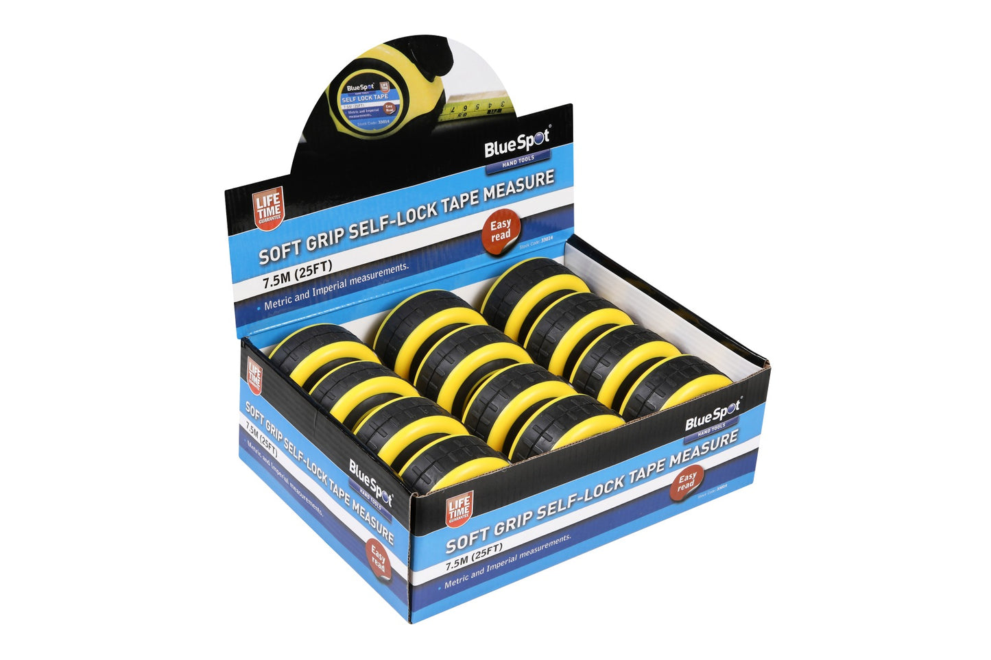 BlueSpot 7.5m (25ft) Soft Grip Self-Lock Tape Measure 33014