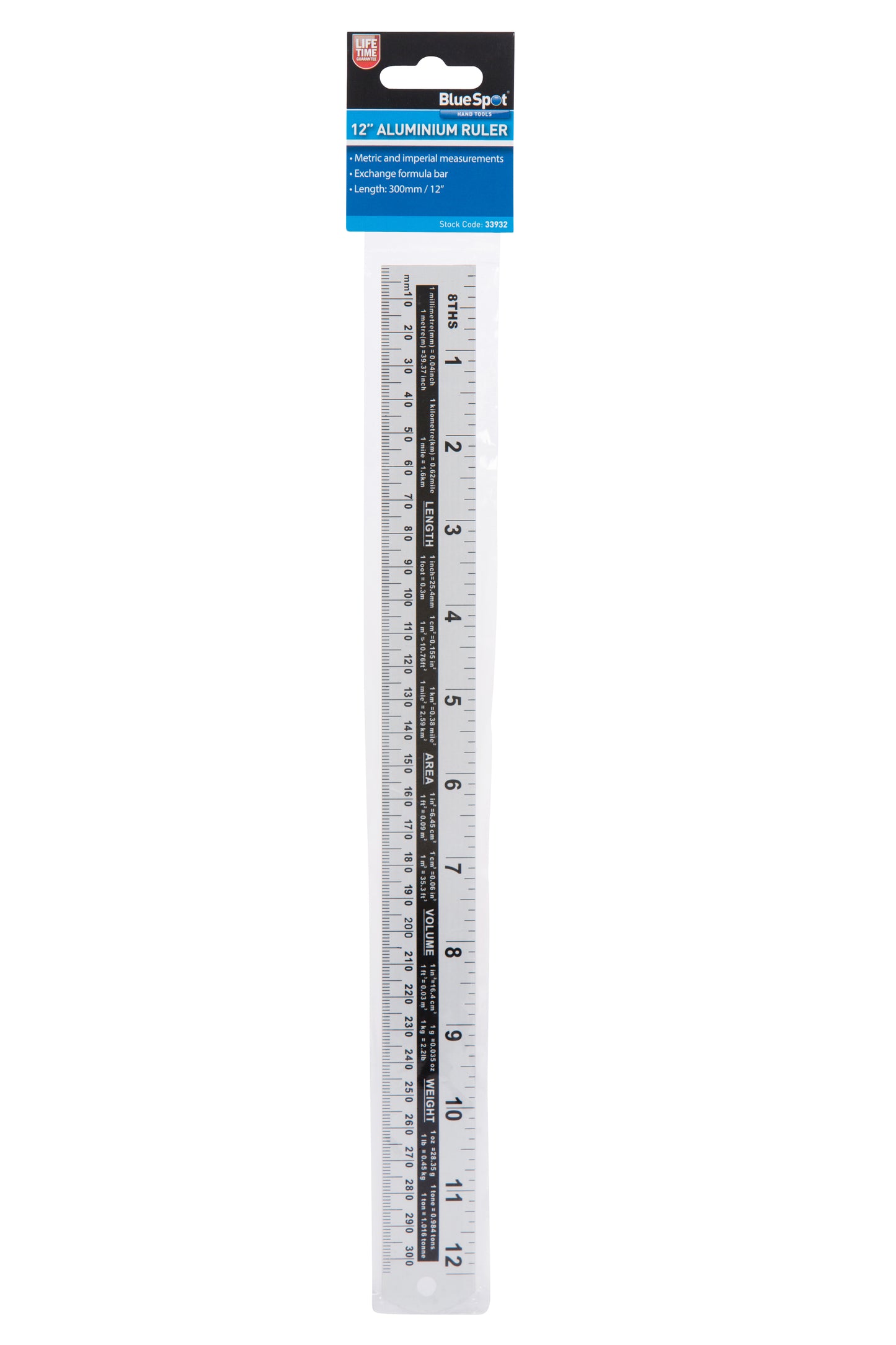 BlueSpot 300mm (12") Aluminium Ruler 33932