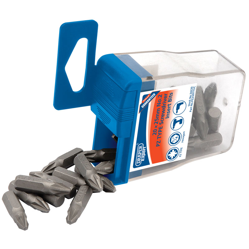 Draper PZ TYPE Insert Bits in Plastic Storage Case, No.2 x 1/4" (Pack of 20) DRA-34220