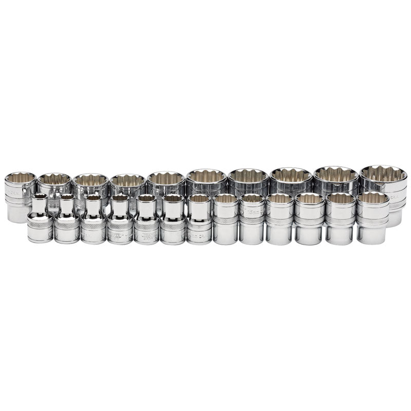 Draper Loose Metric Socket Set, 1/2" Sq. Dr., Polished Chrome (23 Piece) DRA-34561