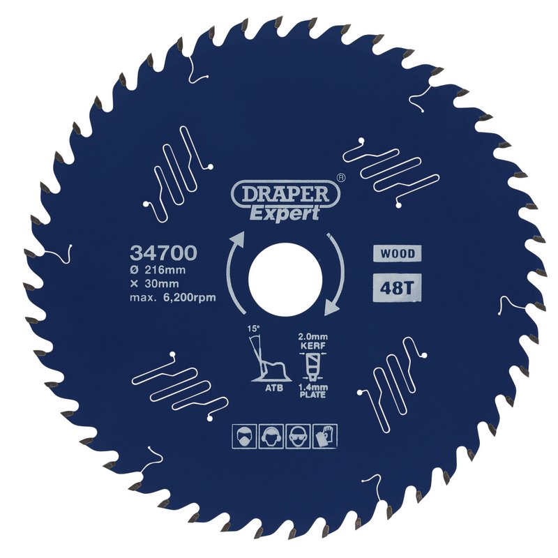 Draper Expert TCT Circular Saw Blade for Wood with PTFE Coating, 216 x 30mm, 48T DRA-34700