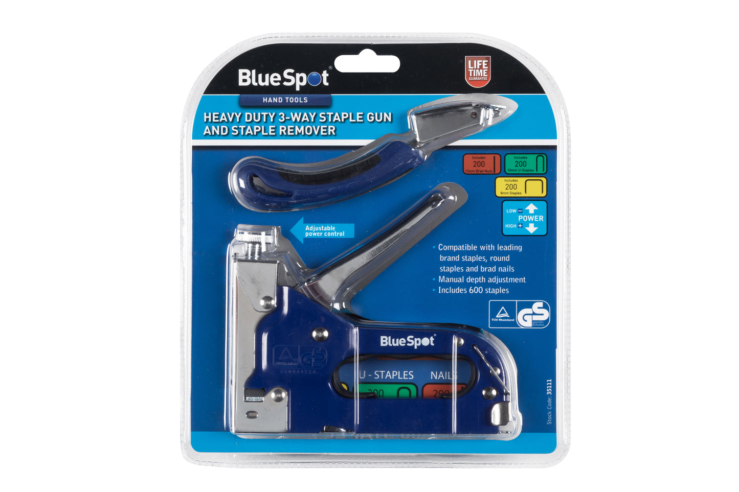 BlueSpot Heavy Duty 3-Way Staple Gun And Staple Remover 35111