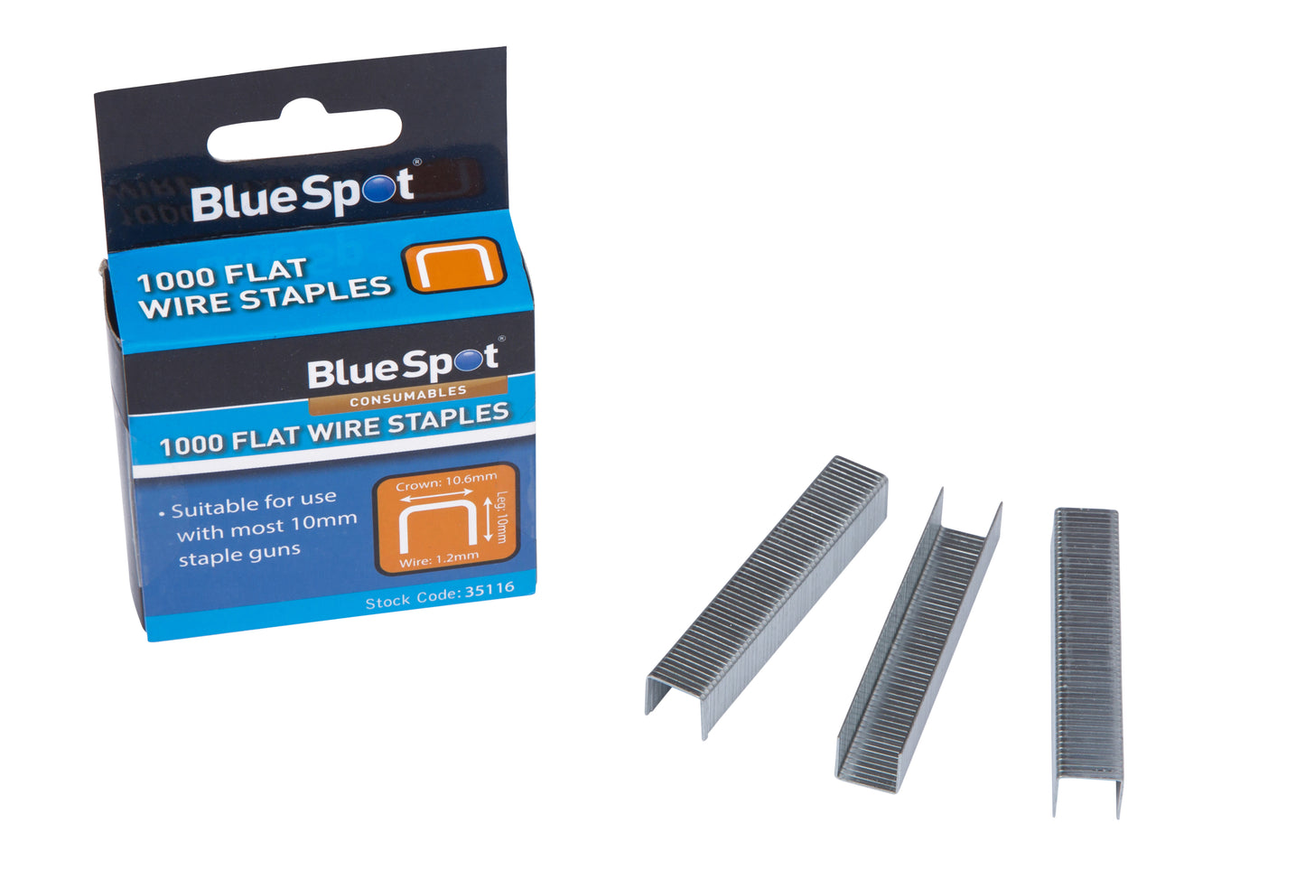 BlueSpot 10mm Crown Flat Wire Staples T50 Type 35116