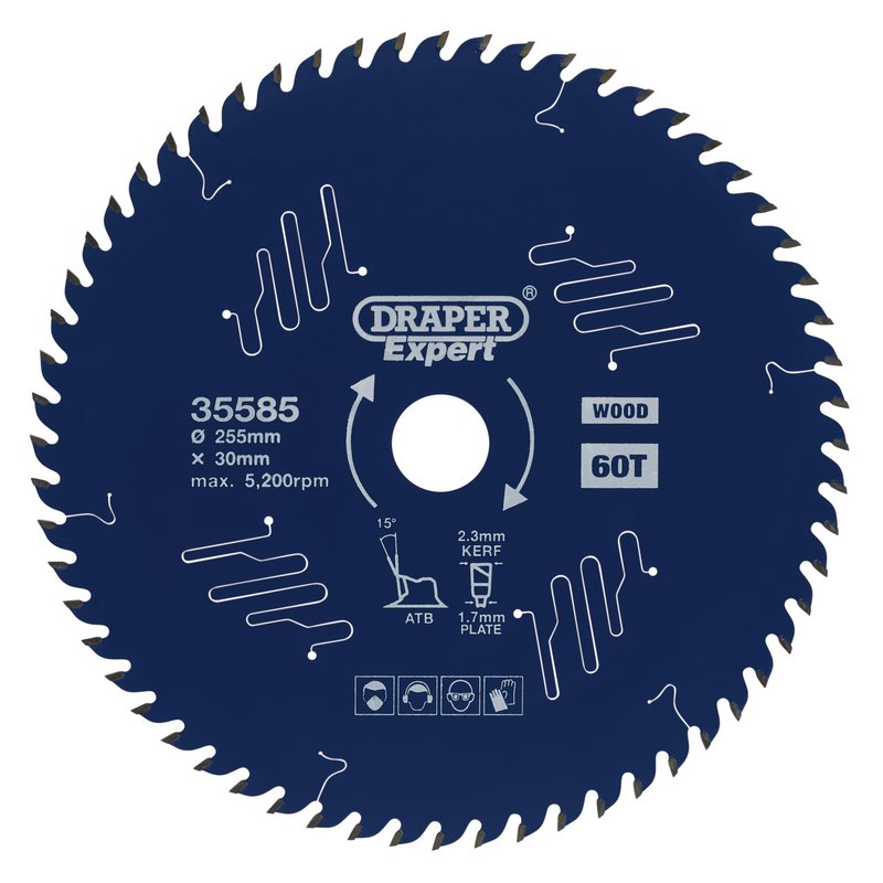 Draper Expert TCT Circular Saw Blade for Wood with PTFE Coating, 255 x 30mm, 60T DRA-35585