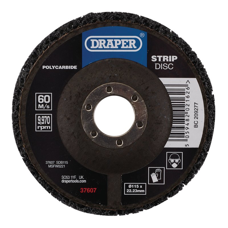 Draper Polycarbide Strip Disc, 115mm, 22.23mm, 180 Grit, Black DRA-37607