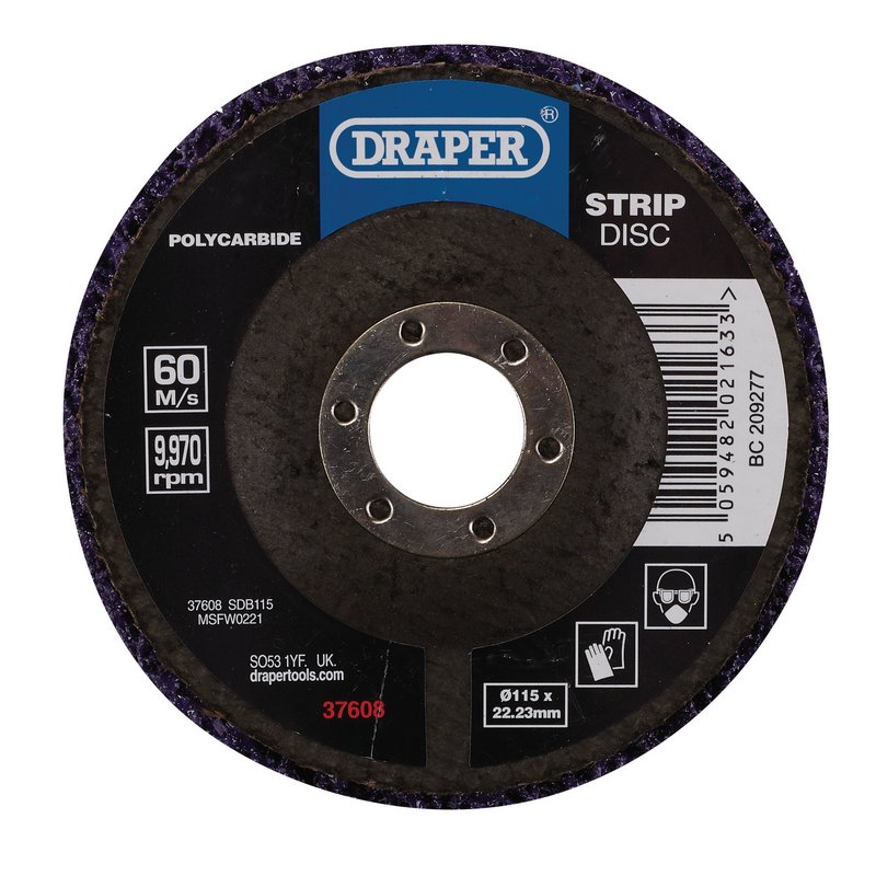 Draper Polycarbide Strip Disc, 115mm, 22.23mm, 180 Grit, Purple DRA-37608