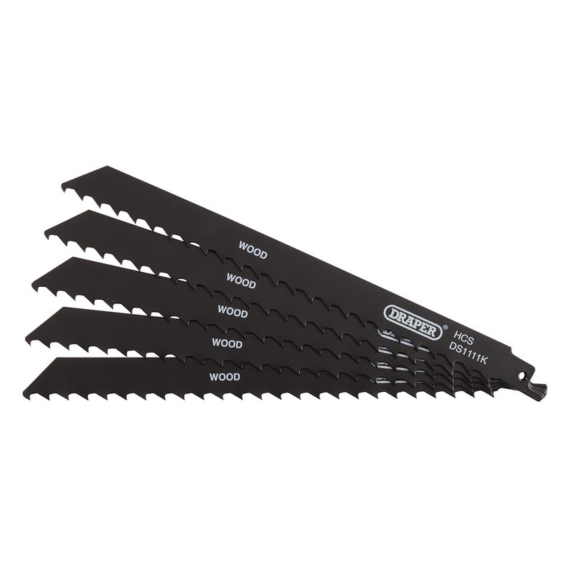 Draper Reciprocating Saw Blades for Wood and Plastic Cutting, 225mm, 3tpi (Pack of 5) DRA-38589