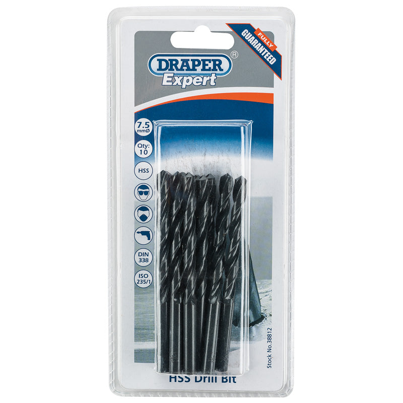 Draper HSS Drill Bit, 7.5mm (Pack of 10) DRA-38812