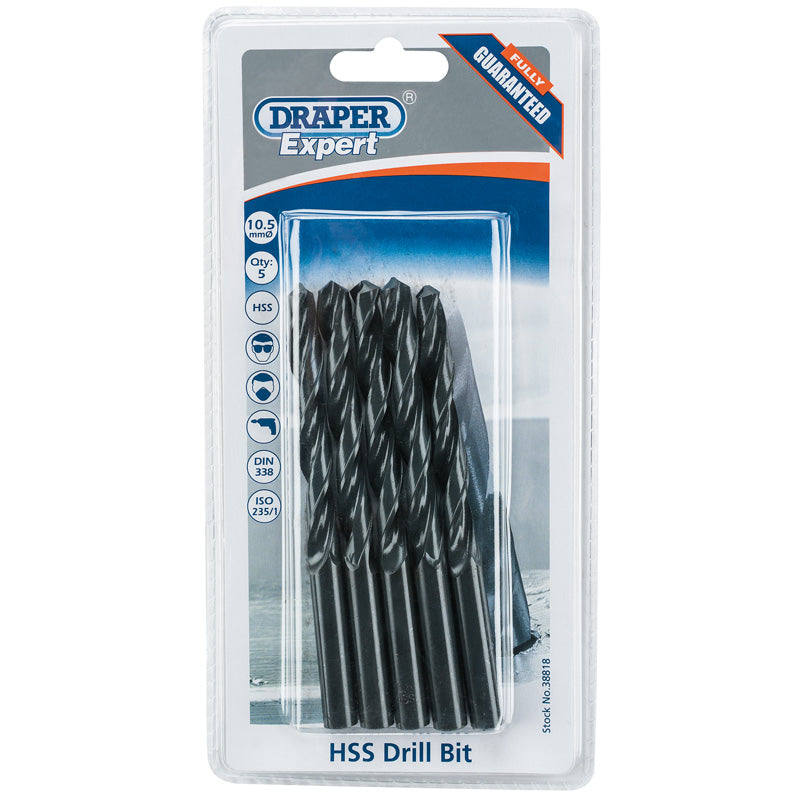 Draper HSS Drill Bit, 10.5mm (Pack of 5) DRA-38818