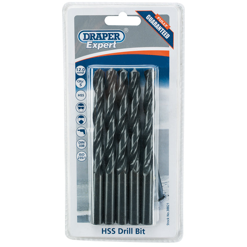 Draper HSS Drill Bit, 12.0mm (Pack of 5) DRA-38821